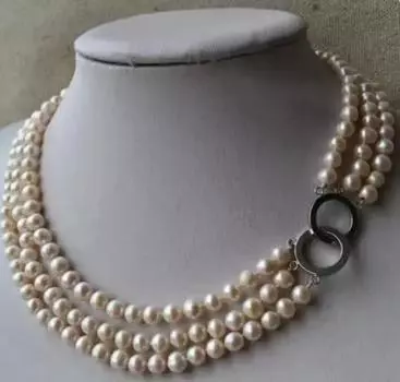 Новое поступление, ожерелье из любимого жемчуга, 3 нити, 7-8 мм, белый натуральный круглый натуральный пресноводный жемчуг, ювелирные украшения