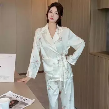 Новое поступление пижамы женские весна осень брюки с длинными рукавами высокий стиль женская одежда домашняя одежда M бежевый