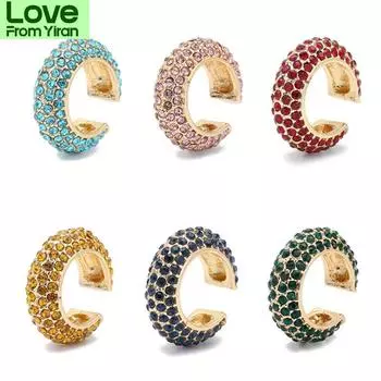 Новое поступление разноцветные Cz кристаллы серьги-каффы штабелируемые C-образные клипсы для ушей без прокола хряща серьги для женщин