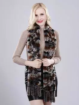 Новое поступление русских женщин из натурального меха кролика рекс шарфы женские зимние натуральные шарфы из меха кролика рекс вязаные шали с кисточками из натурального меха 180cm x 13cm кофейный/красный