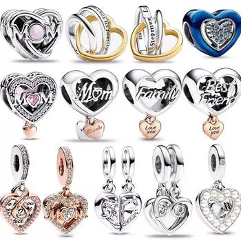 Новое поступление S925 стерлингового серебра Love You Mom переплетенные бесконечные сердца Шарм Fit браслет для женщин ожерелье DIY ювелирные изделия