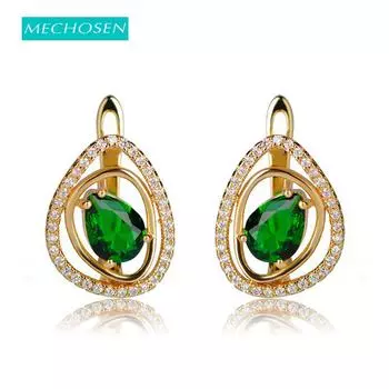 Новое поступление, серьги-гвоздики в форме капли воды, женские серьги-гвоздики из чистого зеленого фианита, медные металлические украшения Brincos Aretes зелёный