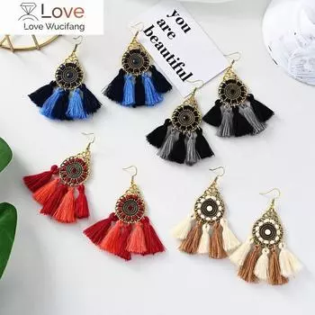 Новое поступление серьги-клипсы с кисточками без пирсинга, модные ювелирные изделия в стиле Богемия, модная хлопковая веревка, бахрома, клипса для ушей для женщин, вечеринка красный