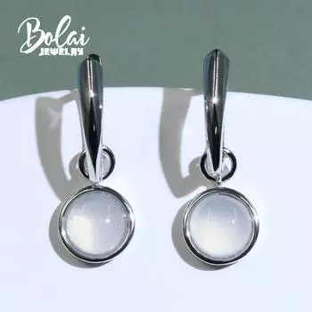Новое поступление, серьги с застежкой из натурального белого лунного камня, круглые 8 мм, с настоящим драгоценным камнем, серебро 925 пробы, изысканные ювелирные изделия для женщин, подарок M белый