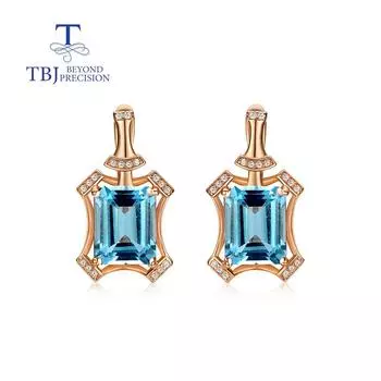 Новое поступление ! Серьги с застежкой из натурального драгоценного камня, небесно-голубой топаз, стерлинговое серебро 925 пробы, изысканные украшения для женщин, подарок на годовщину M синий