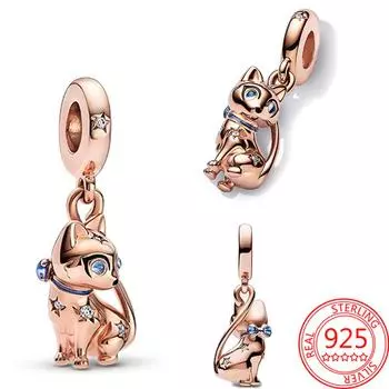 Новое поступление, серебро 925 пробы, сверкающее розовое золото, домашнее животное, кошка, котенок, подвеска, модный браслет и ожерелье, сделай сам, женские ювелирные изделия, подарок на день рождения