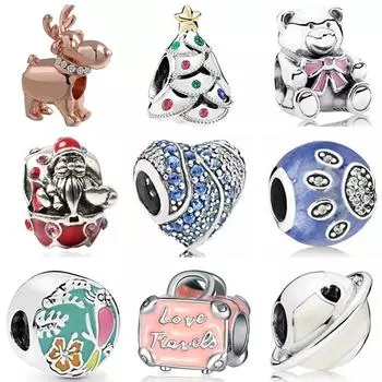 Новое поступление серебряного цвета, платье с лягушкой и сердечком в виде медведя, Санта-Клаус, эмалированные бусины, подходят для брендовых подвесок, браслетов для женщин, ювелирные изделия своими руками, подарок