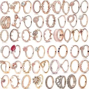 Новое поступление серебряных стильных колец с цветочным бантом, бусины, посеребренные сердечки, сверкающие фирменные кольца для женщин, европейские ювелирные изделия 7