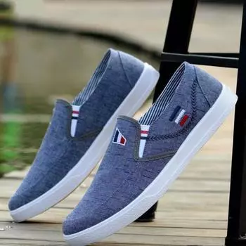 Новое поступление Slipony мужские модные мужские кроссовки на плоской подошве повседневная обувь джинсовая парусиновая обувь хорошие удобные мужские туфли мокасины fgb67 6.5 синий