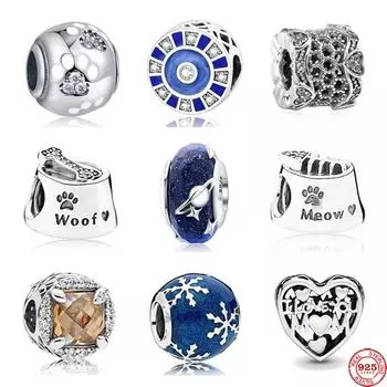 Новое поступление, собачья лапа, синяя снежинка, муранское стекло, бусина «сделай сам», оригинальные подвески, серебро 925 пробы для женщин, ювелирные изделия