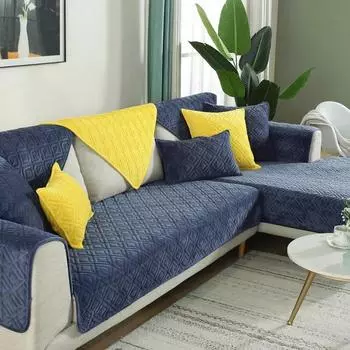 Новое поступление, сплошной цвет, толстый бархатный стеганый диван-полотенце, мягкие короткие плюшевые противоскользящие секционные чехлы для диванов для гостиной 70 x 70cm 1pc