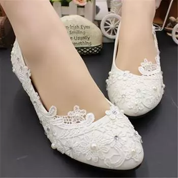 Новое поступление свадебных и подружек невесты на низком каблуке для женщин - Белый 39