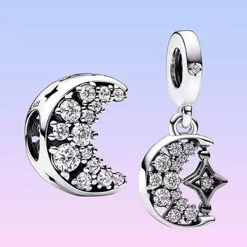 Новое поступление сверкающих полумесяцев и вращающихся звездных подвесок из серебра 925 пробы, оригинальный браслет своими руками для женщин, подарок