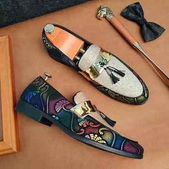 Новое поступление светской обуви для мужчин, деловая обувь без застежек, золотисто-фиолетовая обувь для вечеринок, мужская мода 2024 года, свадебная обувь для жениха 6 золотой