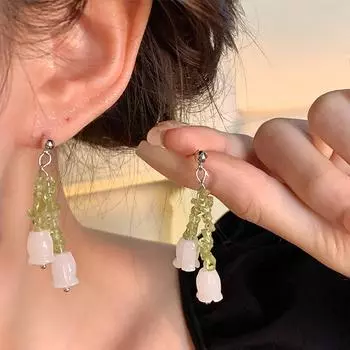 Новое поступление, свежие темпераментные серьги с колокольчиком и орхидеей, длинные серьги с кисточками и цветами для женщин 1 pair