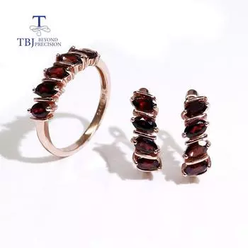 Новое поступление, ювелирные изделия из натурального граната для женщин, изящные ювелирные изделия, серьги-кольца из серебра 925 пробы с драгоценными камнями, комплект ювелирных изделий, повседневная одежда, подарок us ring size 5# красный