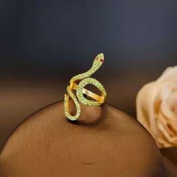 Новое поступление Винтажное медное кольцо-заявление со вставками из циркона, с розовой эмалью и рельефным изображением свернувшейся змеи M201