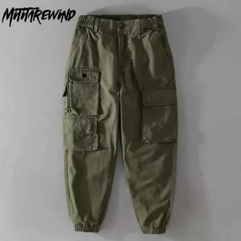 Новое поступление весны и осени, мужские брюки-карго, молодежная повседневная модная уличная одежда, хлопковые свободные брюки до щиколотки, корейский ретро-стиль, мужская одежда 29 хаки