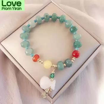 Новое поступление винтажный счастливый мешок натуральный нефрит браслеты для женщин ручной работы хрустальные бусины браслет модные ювелирные изделия Ybr296 зелёный