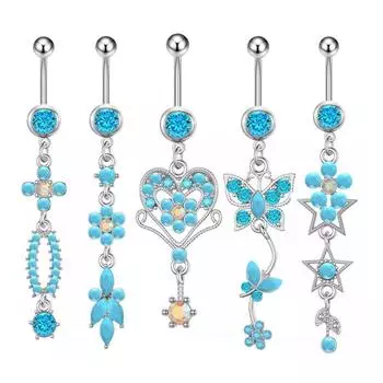 Новое поступление, высокое качество, пять частей, серия с синим бирюзовым кольцом для пупка, комбинация