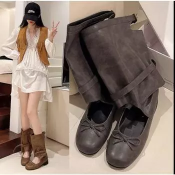 Новое поступление Женская обувь Круглый носок Бабочка узел полые пряжки Ботильоны Летнее платье Повседневный дышащий Милый прохладный мягкий 35 серый