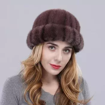 Новое поступление, женская шапка из натурального норкового меха, модная роскошная шапка ручной работы из 100% натурального норкового меха, зимняя женская теплая шапка из натурального меха Adjustable 55cm-60cm чёрный
