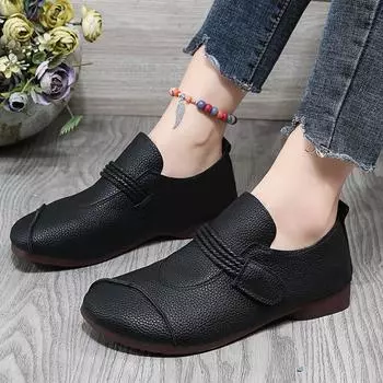 Новое поступление, женские ботильоны в стиле ретро, модные женские ботильоны без шнуровки с круглым носком, осенняя женская обувь на низком каблуке, женская обувь из искусственной кожи 35 чёрный