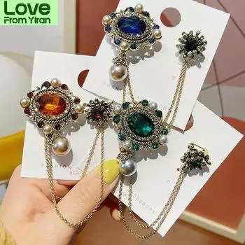 Новое поступление женские дворцовые винтажные стразы цепи булавки модные ретро жемчужные подвески броши значки вечерние роскошные аксессуары