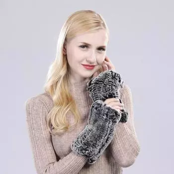 Новое поступление, женские перчатки из натурального меха кролика, вязаные теплые варежки из натурального меха кролика Рекс, женские зимние перчатки из меха кролика Рекс Length 20cm жёлтый