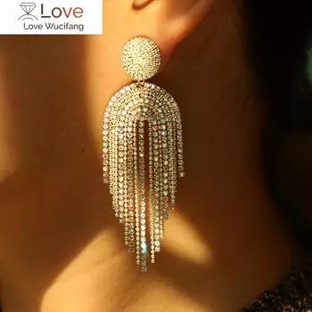 Новое поступление женские серьги-подвески с бриллиантами, серьги из сплава без никеля и циркония, модные аксессуары с кисточками 7.6*2.5CM