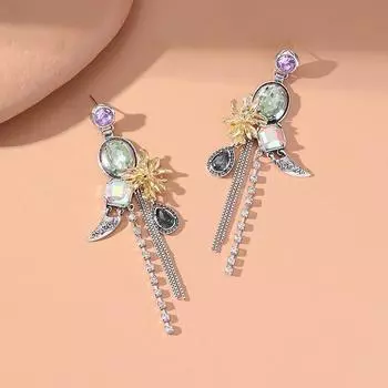 Новое поступление, женские винтажные висячие серьги с цветочным цирконом, индивидуальные темпераментные серьги с кисточками, модные изысканные аксессуары