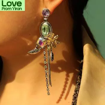 Новое поступление, женские винтажные висячие серьги с цветочным цирконом, индивидуальные темпераментные серьги с кисточками, модные изысканные аксессуары