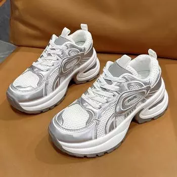Новое поступление женских кроссовок из вулканизированной ткани, сетчатые кроссовки для папы, толстая подошва, спортивная обувь на танкетке, женские спортивные кроссовки 35
