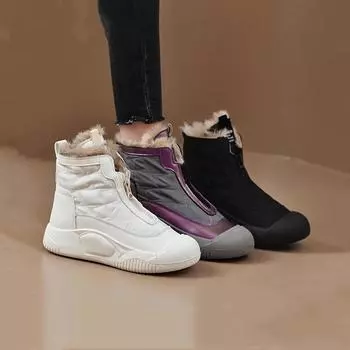Новое поступление женских стеганых зимних сапог длиной до середины голени - водонепроницаемые, нескользящие, с утолщенной плюшевой подкладкой, застежкой-молнией, круглым носком, плоским каблуком 35 белый