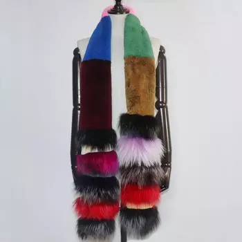 Новое поступление, женский модный цветной шарф из натурального меха, натуральный теплый длинный шарф из меха кролика Рекс, женские толстые шарфы из натурального меха лисы 180cm x 12cm красный/синий