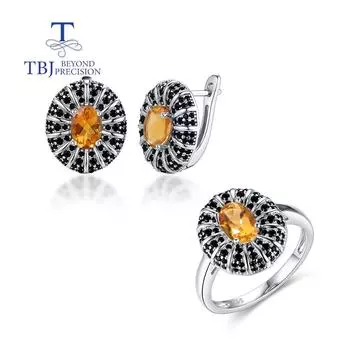 Новое поступление!Золотисто-желтый комплект ювелирных изделий с цитрином, элегантный дизайн, серебро 925 пробы, изысканные украшения для женщин, жены, хороший подарок us ring size 7# жёлтый