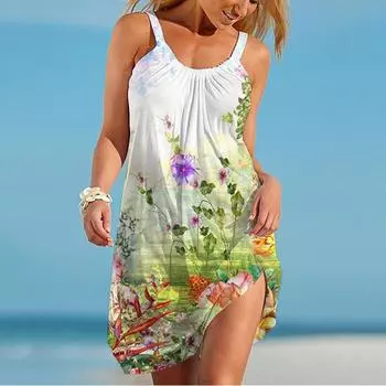 Новое простое и удобное летнее женское платье с цветочным 3D-принтом, модное темпераментное платье, гавайское вечернее платье S