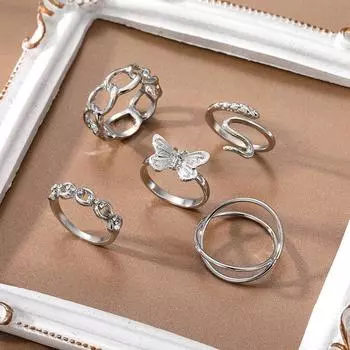 Новое простое кольцо с резьбой для пары, кольцо с бабочкой, кольцо для девушки, милый студент 5, элегантный шарм, милое кольцо, подарок, кольцо с отверстием в виде змеи, полый шарм, набор колец для резьбы серебряный