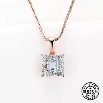 Новое простое квадратное колье из стерлингового серебра 925 пробы с нано-голубым розовым золотом и разделением цветов 925 silver