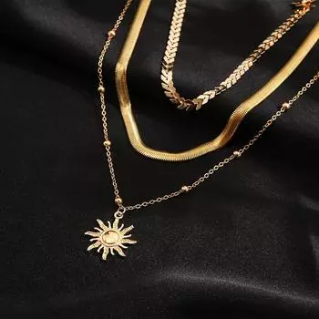 Новое простое многослойное ожерелье золотого цвета, колье с геометрическим кулоном в виде звезды и луны для женщин, колье-чокер, ювелирные аксессуары
