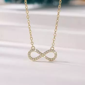 Новое простое ожерелье с подвеской в форме бесконечности, женское ожерелье с инкрустацией блестящим камнем, необычная фигурка 8, цепочка на ключицы, свадебные украшения 38cm