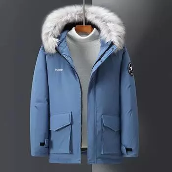 Новое пуховое пальто для пары с белым утиным пухом, молодежный тренд, воротник с капюшоном, свободное утолщенное зимнее повседневное верхнее пальто M