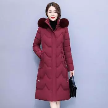 Новое пуховое пальто, женское зимнее утепленное пальто средней длины, однотонное женское пальто, наружное 5XL красный
