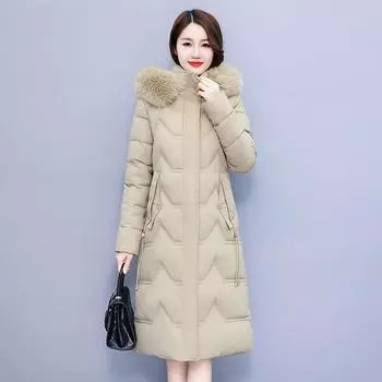 Новое пуховое пальто, женское зимнее утепленное пальто средней длины, однотонное женское пальто, наружное XL чёрный