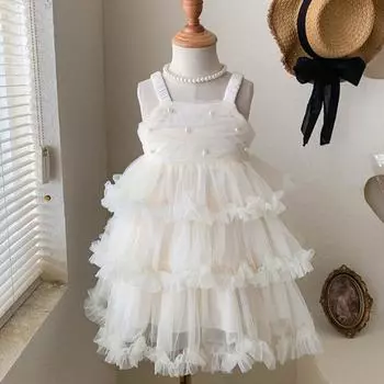 Новое пышное платье принцессы для девочек Sling Cake 90cm белый