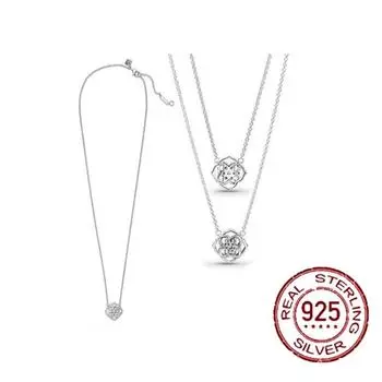 Новое Распродажа Ожерелье с подвеской в форме цветка из стерлингового серебра 925 пробы с цирконием, женский подарок, 45 см, волнистый воротник-цепочка