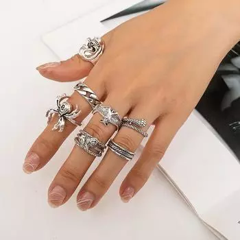 Новое ретро-персонализированное кольцо в виде восьмерки, черепа, паука, летучей мыши, змеи, животного, 7 предметов