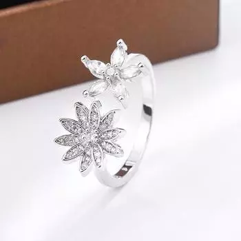 Новое романтическое и элегантное женское кольцо с цветком и каплей воды из циркона, регулируемое кольцо для вечеринки, обручальное кольцо 8 белый