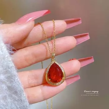 Новое роскошное европейское и американское ожерелье с рубином и бриллиантами, женское ожерелье с подвеской в виде капли воды и циркона, индивидуальное женское ожерелье, ювелирные изделия