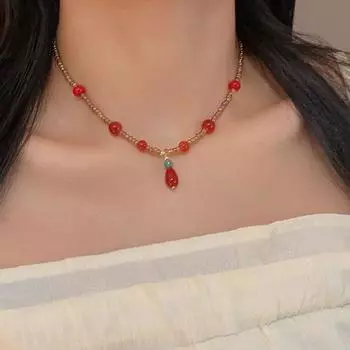 Новое роскошное изысканное женское ожерелье с подвеской из красного бисера